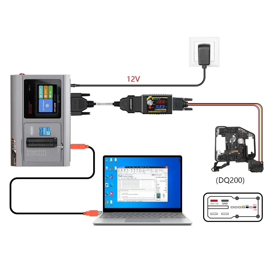 GODIAG G-V ECU Cable for Connecting Xhorse MULTI PROG with GT107 or GT107+ GPT BENCH BOOT to Read & Write Data on VAG Gearbox ECU, Engine ECU - Adapter and connection details