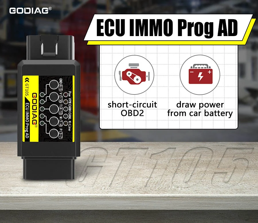 GODIAG GT105 ECU IMMO Prog AD OBD II Breakout Box Converts Car Battery to 12V DC work with Panda/Key Tool Pad for Power Supply - Product feature detail 1