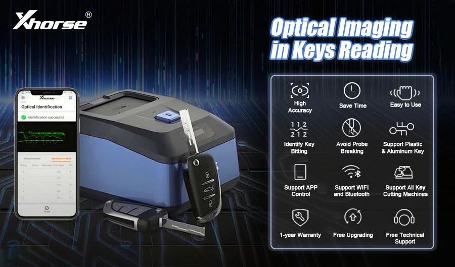 Xhorse Condor XC-Mini Plus Key Cutting Machine and Key Reader XDKP00GL - Optical key reading workflow