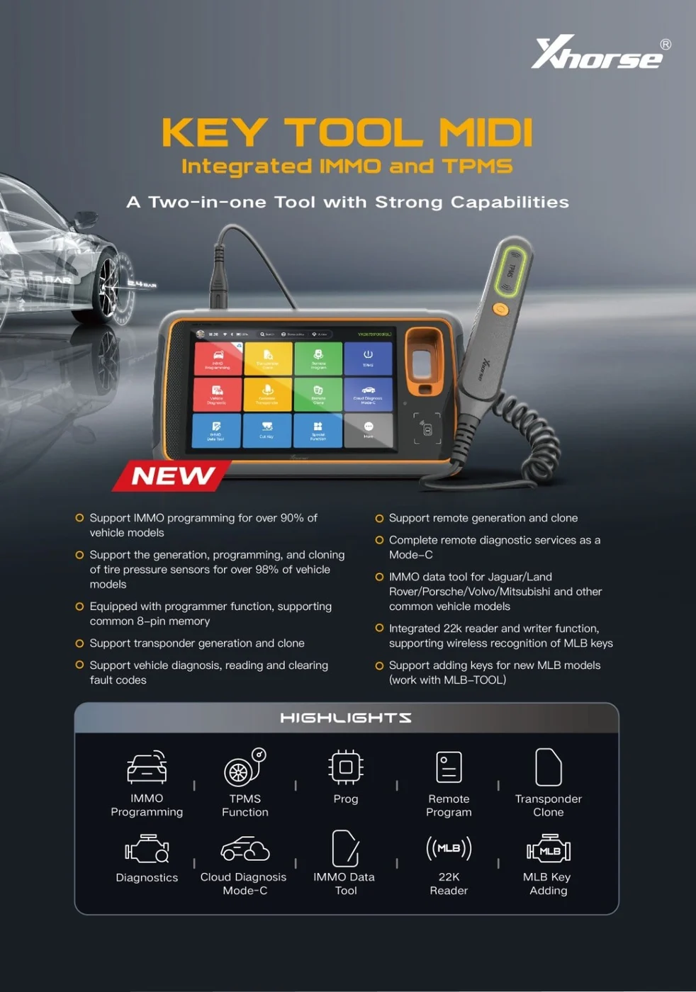 Xhorse Key Tool MIDI Advanced Version All-in-One IMMO/TPMS/Programming/Diagnostics Tool +1 Year Copy48 Tokens (3 tokens/day) - Product feature detail 1