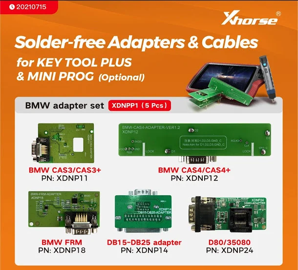 Xhorse MINI PROG Solder-free Adapters for MINI PROG and Key Tool Plus - Adapter and connection details