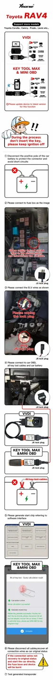 Xhorse Toyota 8A Non-smart Key Adapter for All Key Lost No Disassembly Work with VVDI2/Key Tool Max/Key Tool Plus - Adapter and connection details