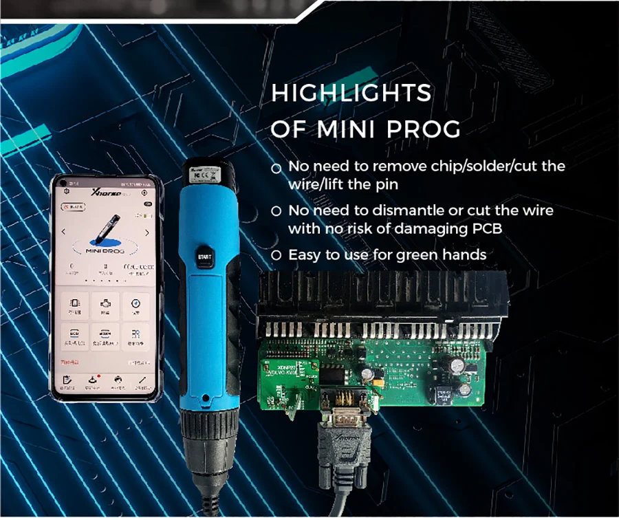 Xhorse VVDI MINI Prog Powerful Chip Programmer and 15pcs MINI PROG Solder-free Adapters - Status indicator lighting