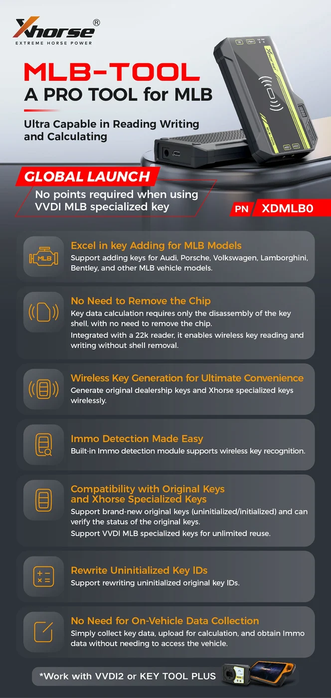Xhorse VVDI MLB Tool for VW Audi Key Adapter work with VVDI2/VVDI Key Tool Plus - Status indicator lighting