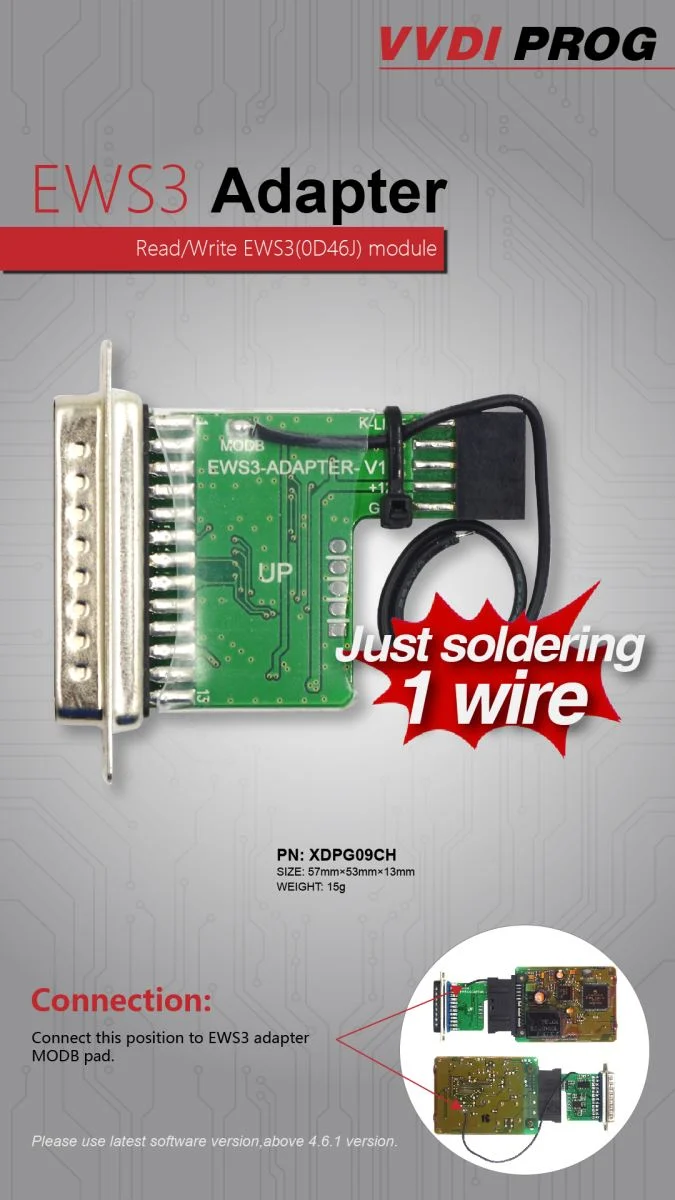 Xhorse VVDI Prog EWS3 Adapter - Adapter and connection details