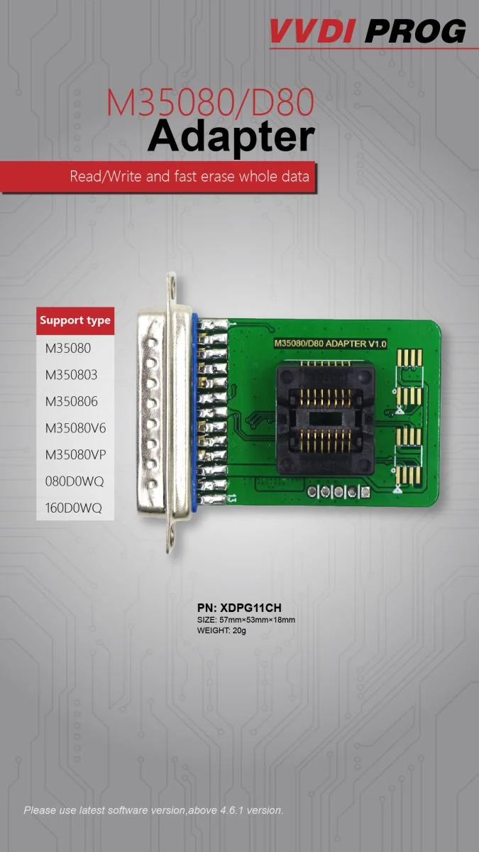 Xhorse VVDI Prog M35080/D80 Adapter - Adapter and connection details