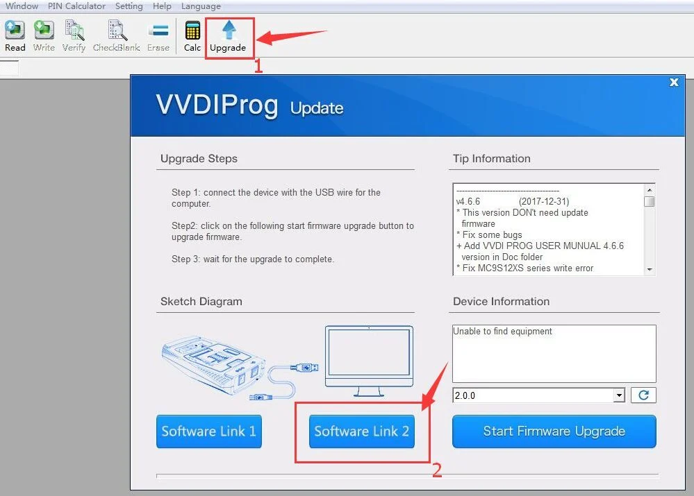 Xhorse VVDI PROG Programmer plus Land Rover KVM Adapter without Soldering - Software interface and supported data