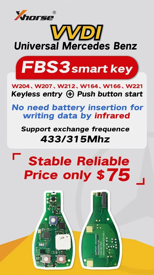 Xhorse VVDI Universal Mercedes Benz FBS3 Keylessgo Smart Key 433/315 Mhz Get 1 Free Token for VVDI MB Tool/Key Tool Plus - Product feature detail 1