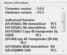 Xhorse VVDI2 Key Programmer/VVDI Key Tool VAG copy48 Function Authorization Service - Remote and transponder details