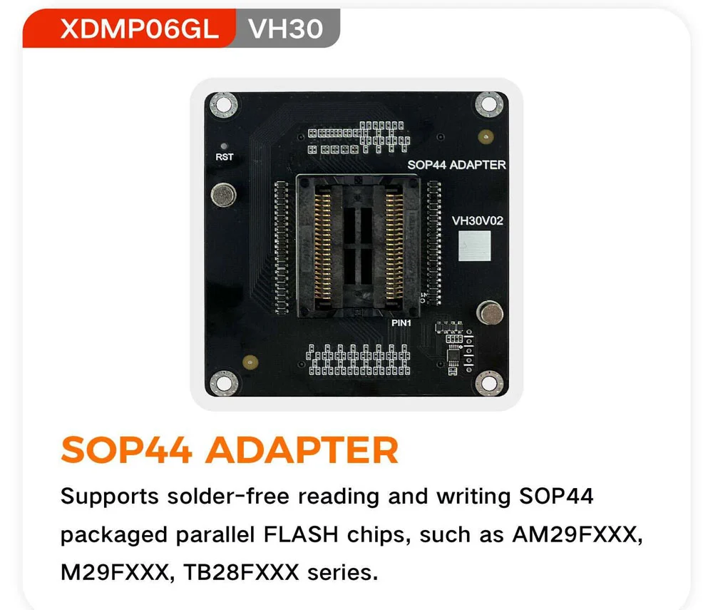 XHORSE XDMPO6GL VH30 SOP44 Adapter for Multi Prog Programmer - Adapter and connection details