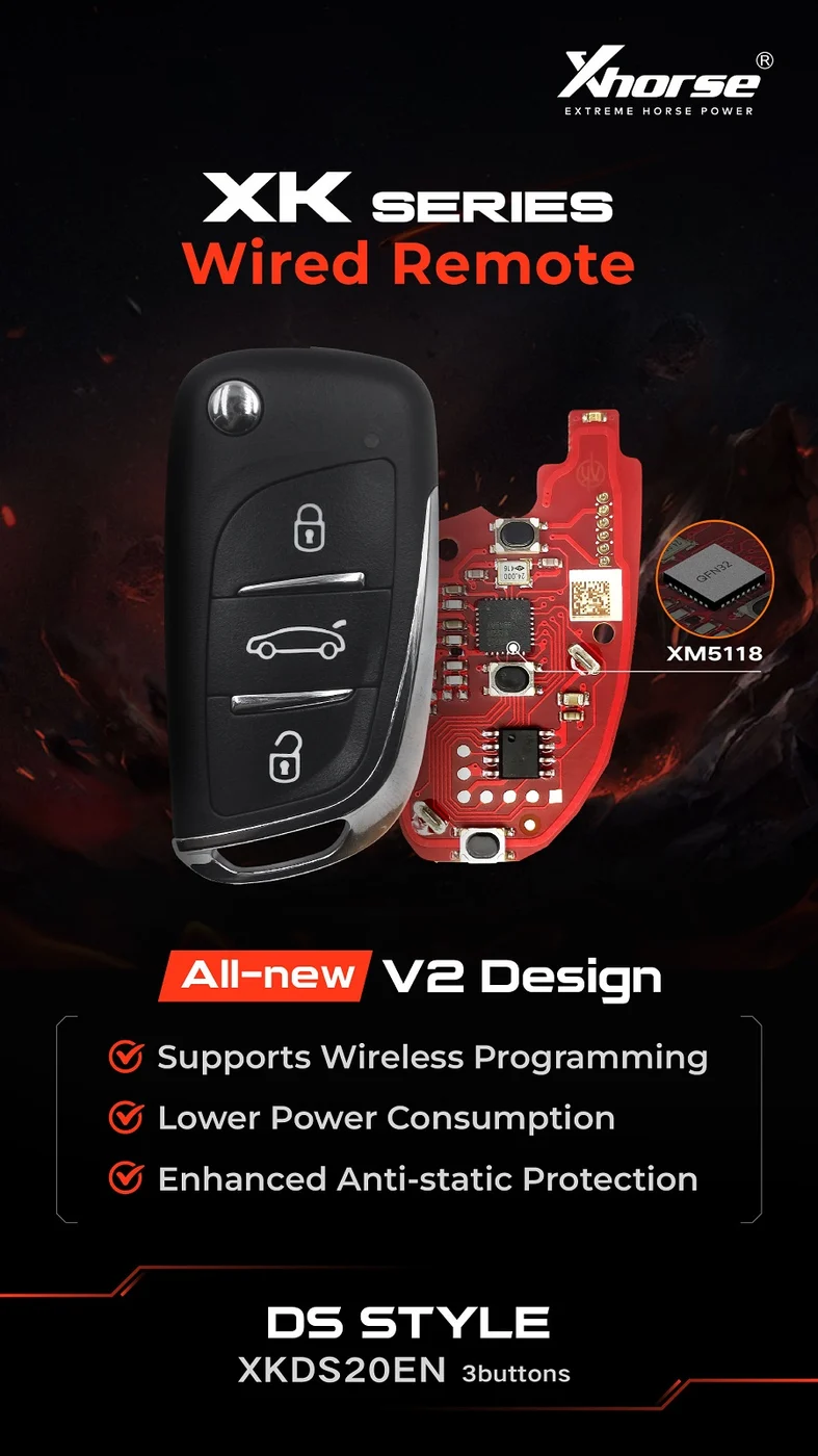 XHORSE XKDS20EN 2ndGeneration Wire Remote Key DS Flip 3 Buttons English 5pcs/lot - Product feature detail 1