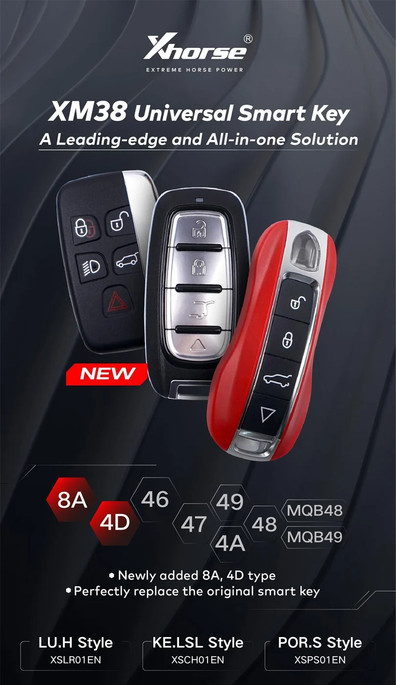 Xhorse XSPS01EN Smart Remote Key XM38 Porsche 4 Buttons Key English 5pcs/lot - Remote and transponder details