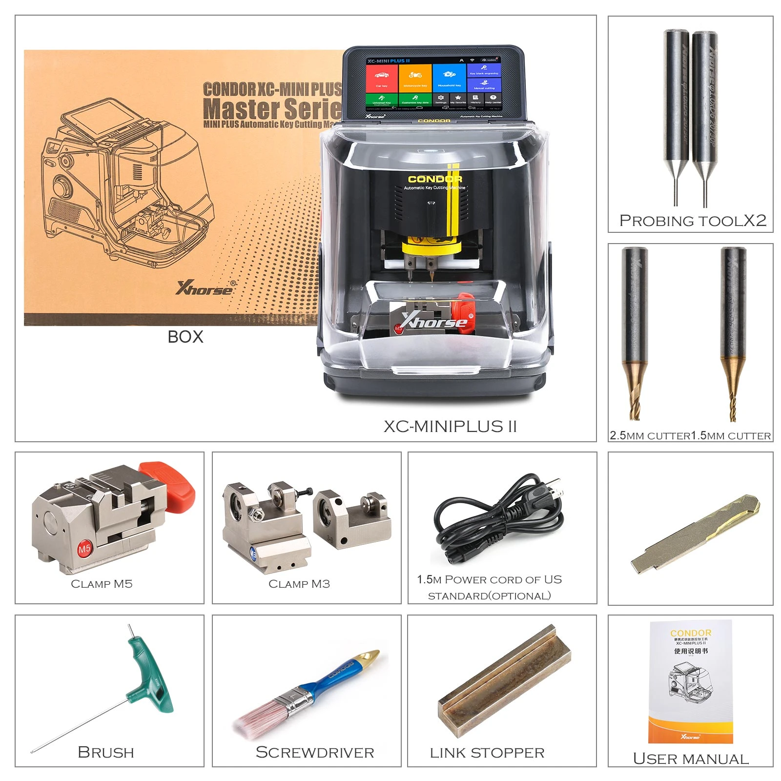 Xhorse Condor XC-MINI Plus II Key Cutting Machine Support Car/Motorbike/House Keys With M3 and M5 Clamps 10