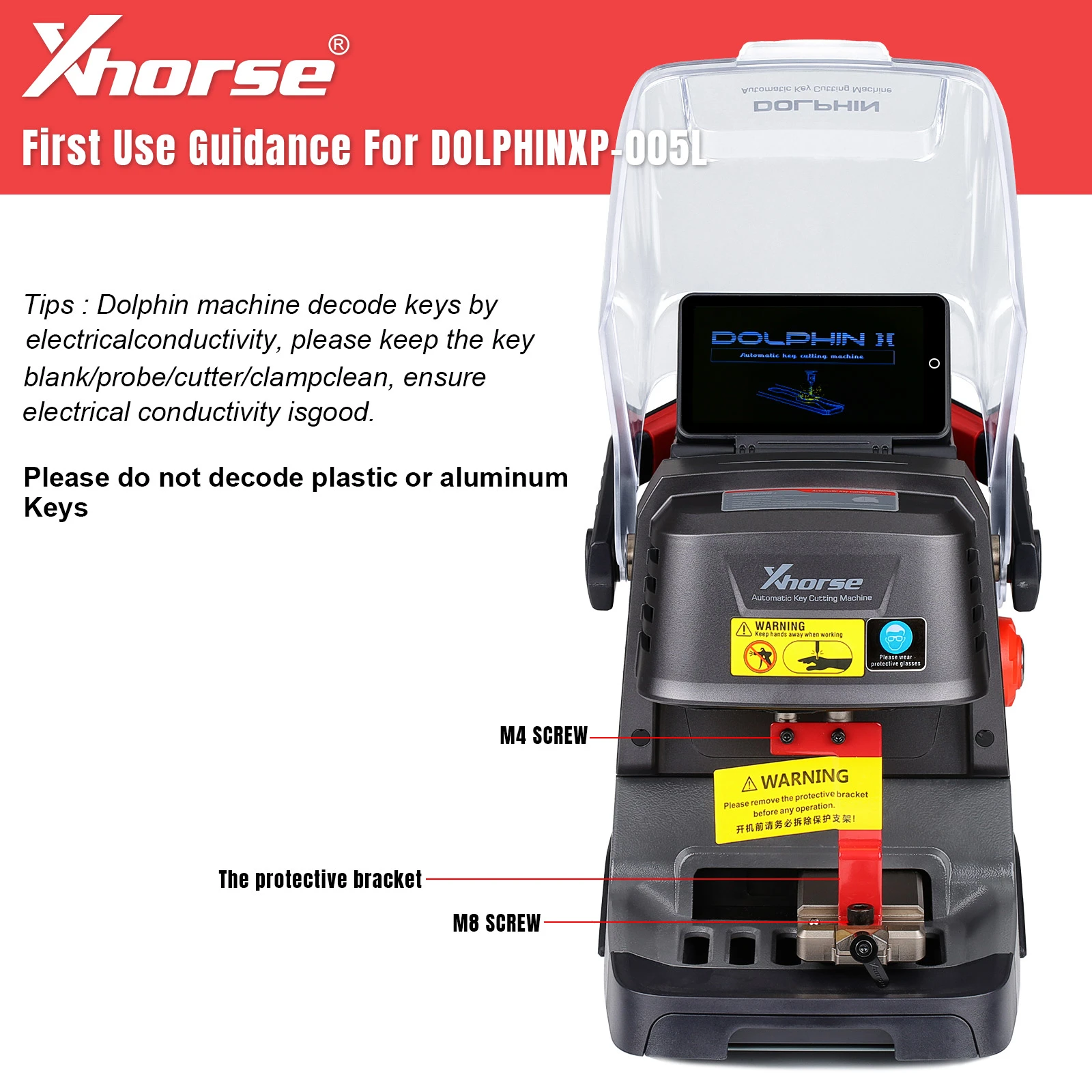 Xhorse Dolphin II XP-005L XP005L Key Cutting Machine for All Key Lost HD Screen with M5 Clamp 9