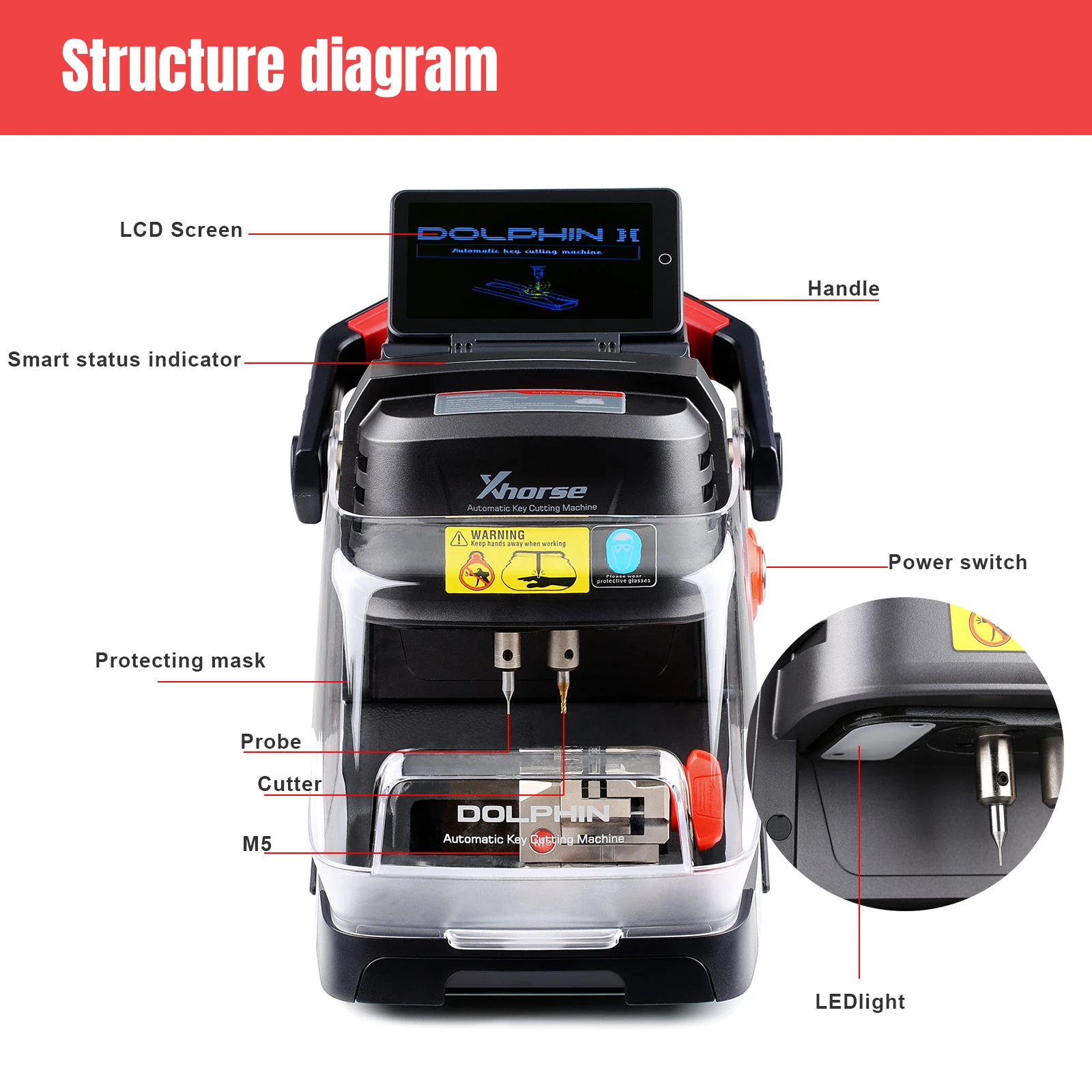 Xhorse Dolphin II XP-005L XP005L Key Cutting Machine for All Key Lost HD Screen with M5 Clamp 10