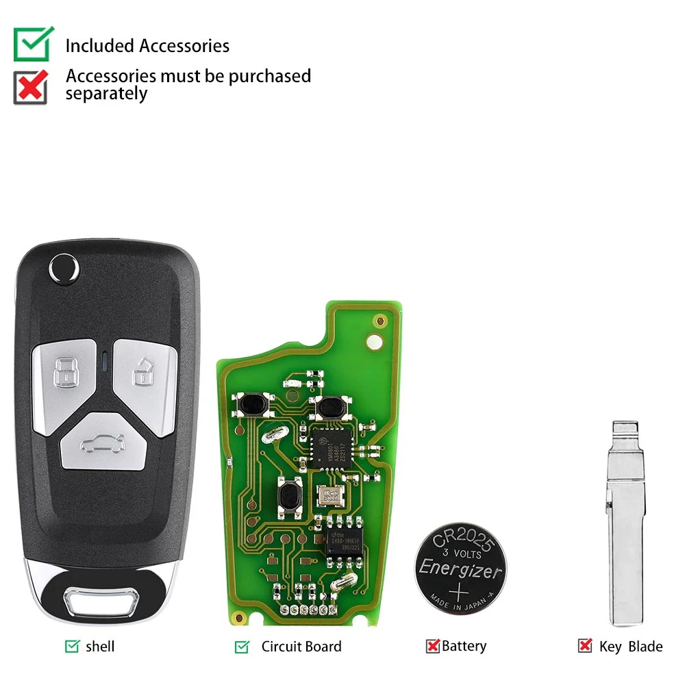 Xhorse XKAU01EN Wire Remote Key Audi 3 Buttons English 5pcs/lot